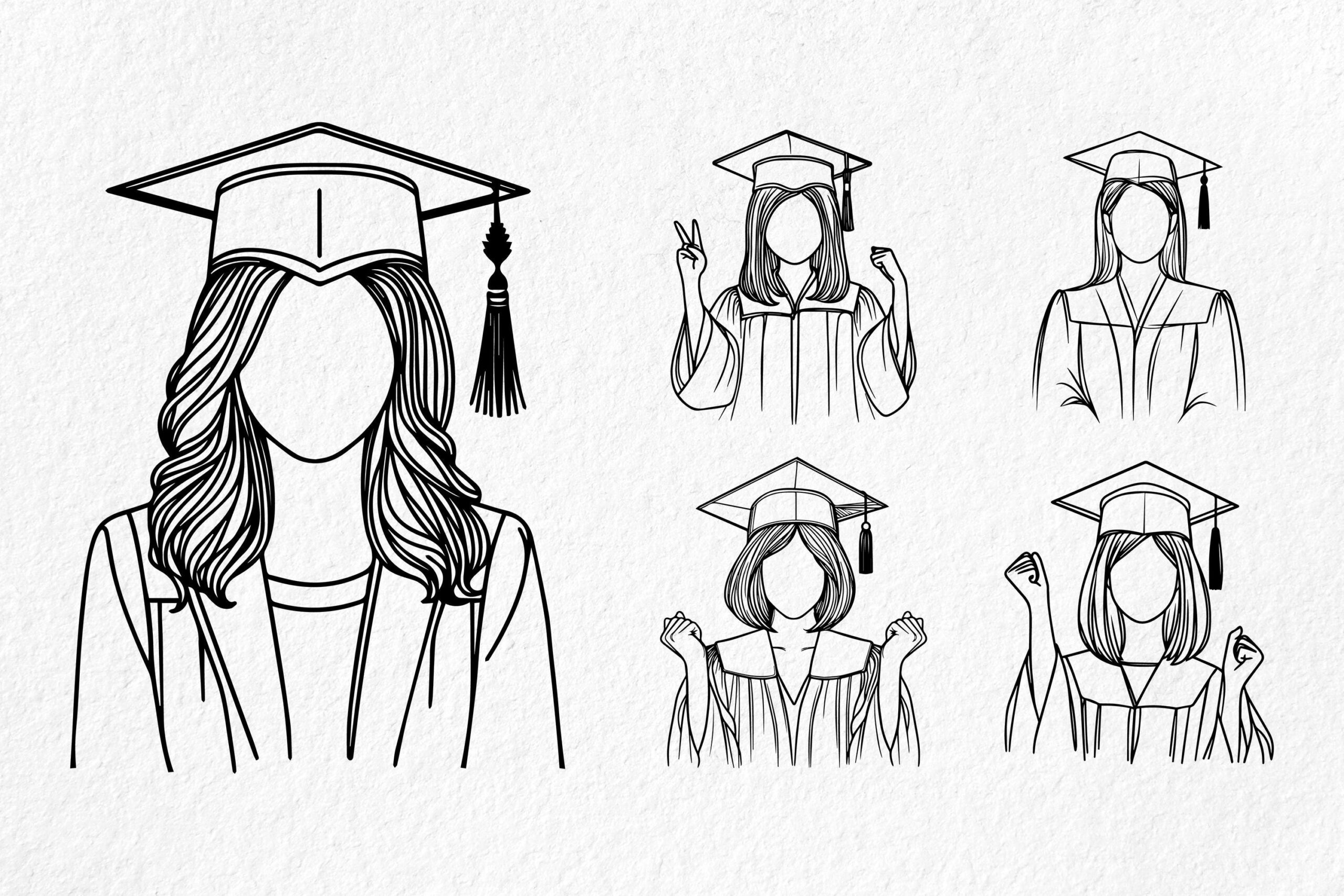 30 Bundle Line Art Happy Graduation Girl Celebrate Pose Use Gown 