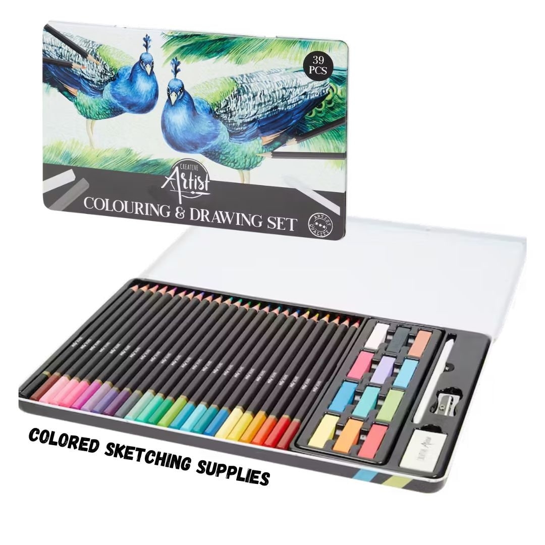 39 Pcs Coloring And Drawing Set With Storage Colour Pencils Soft 