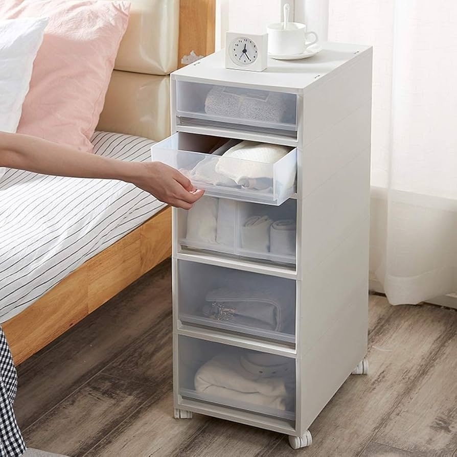 5 Drawers Plastic Storage Drawer Unit On Wheels Trolley With Drawers Slide Out Cabinet Rack Narrow Storage Unit Easy Moving