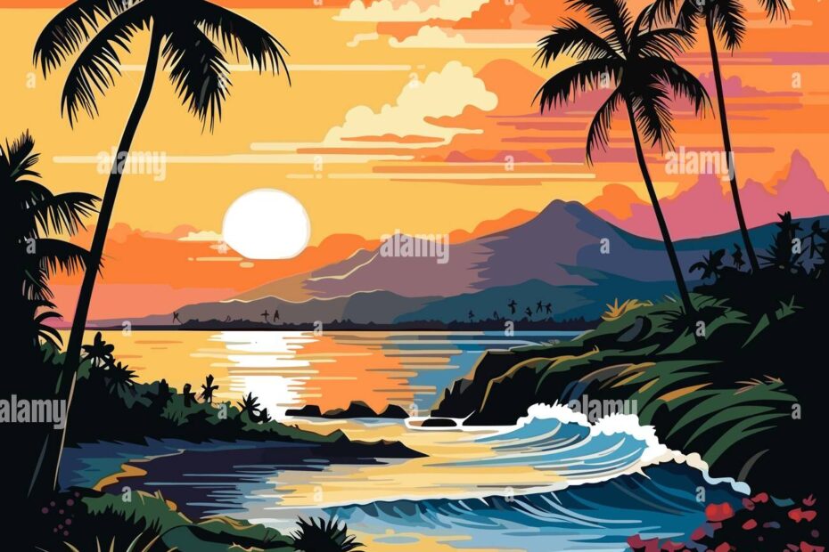 A Drawing Of Hawaii Travel Illustration Sunny Weather Bright