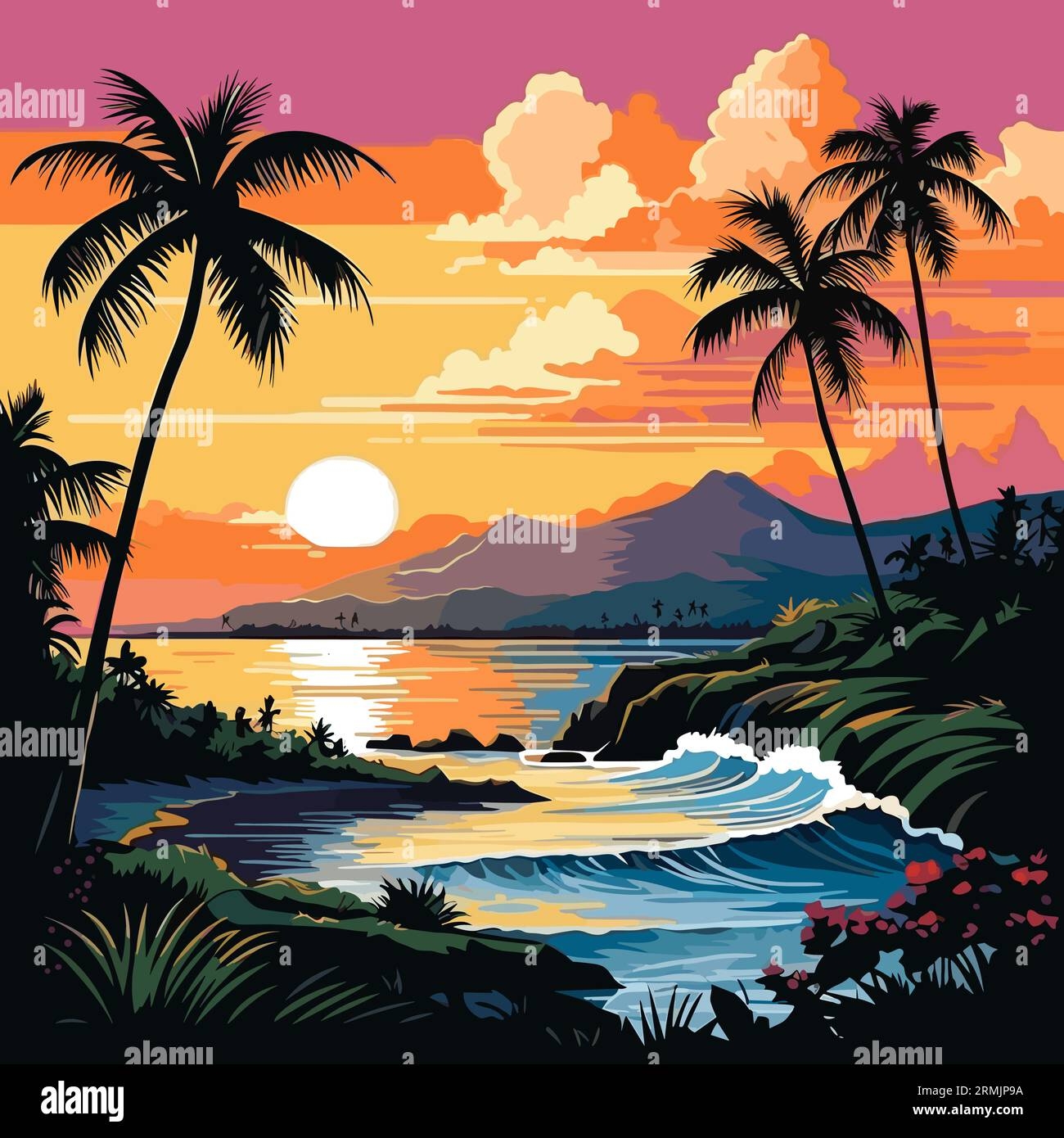 A Drawing Of Hawaii Travel Illustration Sunny Weather Bright 