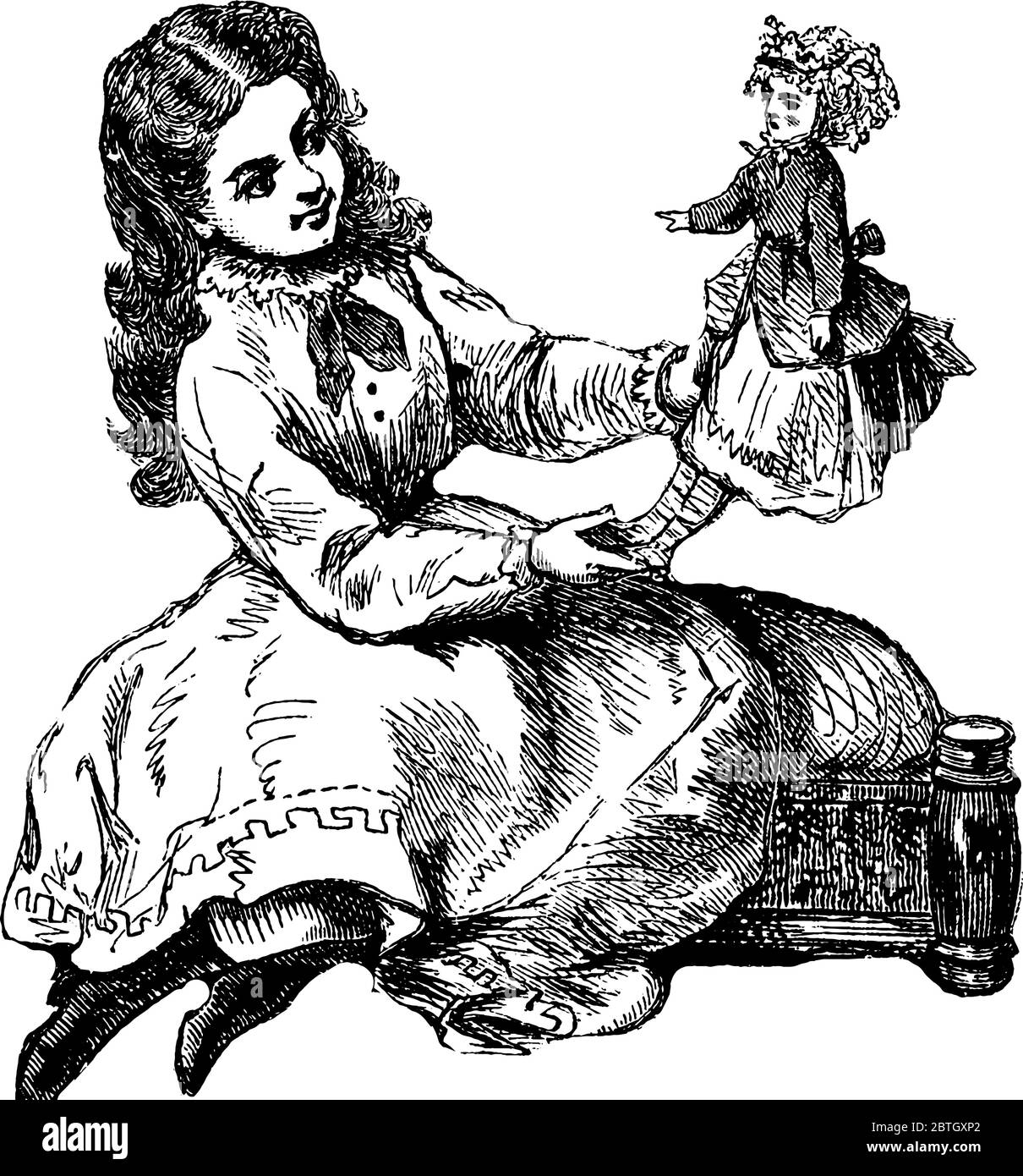 A Girl Wearing Frock Sitting On The Bed And Playing With His Doll Who Also Dressed A Frock Vintage Line Drawing Or Engraving Illustration Stock Vector Image U0026 Art Alamy
