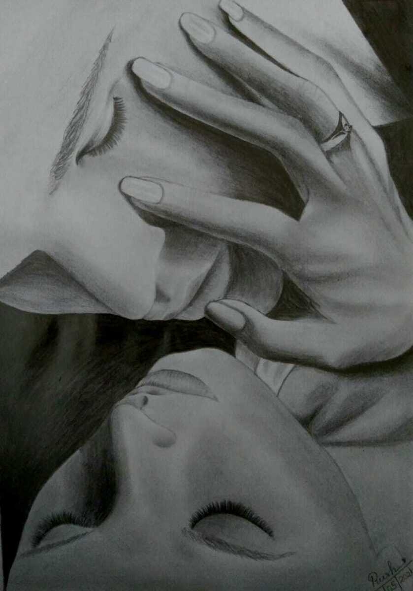 Amazing Art Drawings pencil Sketch Of A Romantic Couple A4 Size EBay