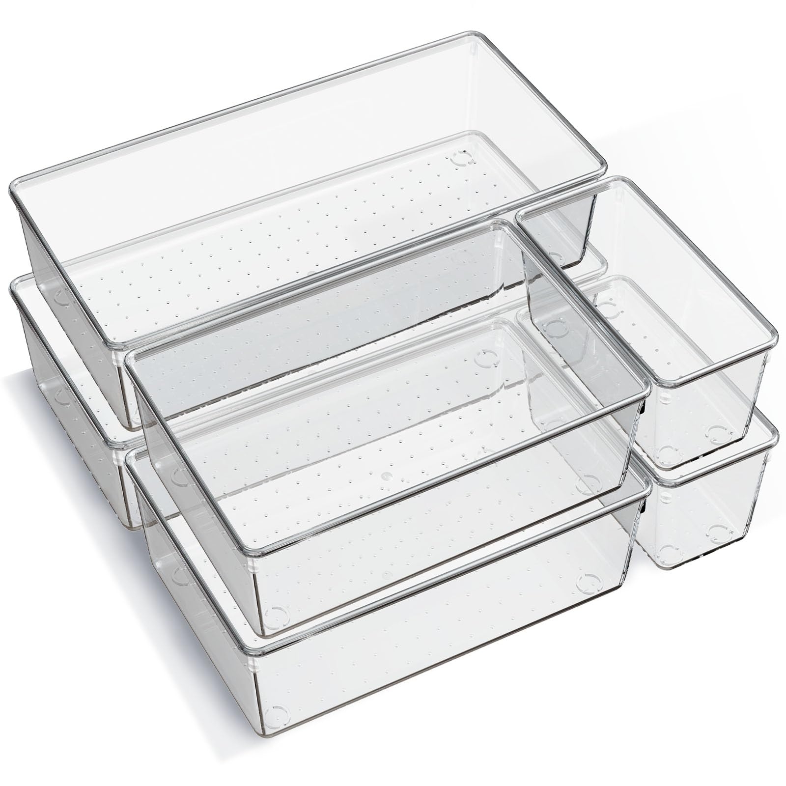 Amazon 6 Pack Large Clear Plastic Drawer Organizer Trays Acrylic Kitchen Drawer Organization And Storage Dividers Non Slip Storage Bins For Makeup Kitchen Utensils Bathroom Jewelries And Office Desk Home U0026 Kitchen