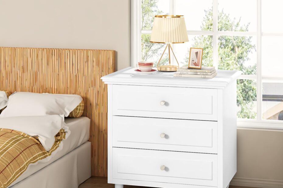 Amazon AWQM 3 Drawers Nightstand With Wood Legs Modern White