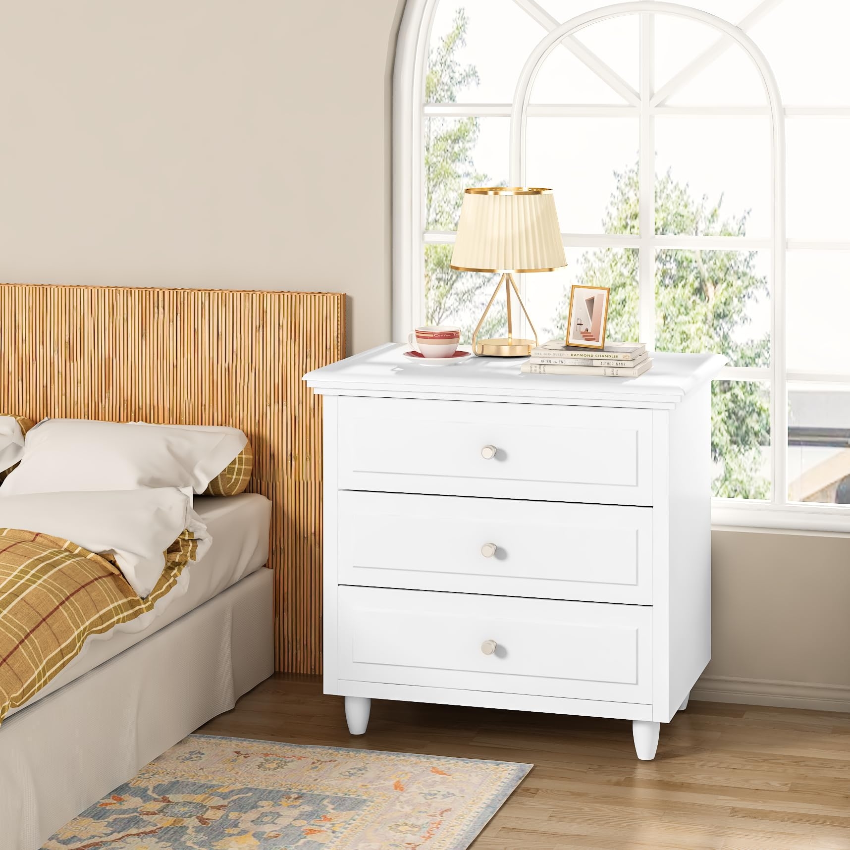Amazon AWQM 3 Drawers Nightstand With Wood Legs Modern White 