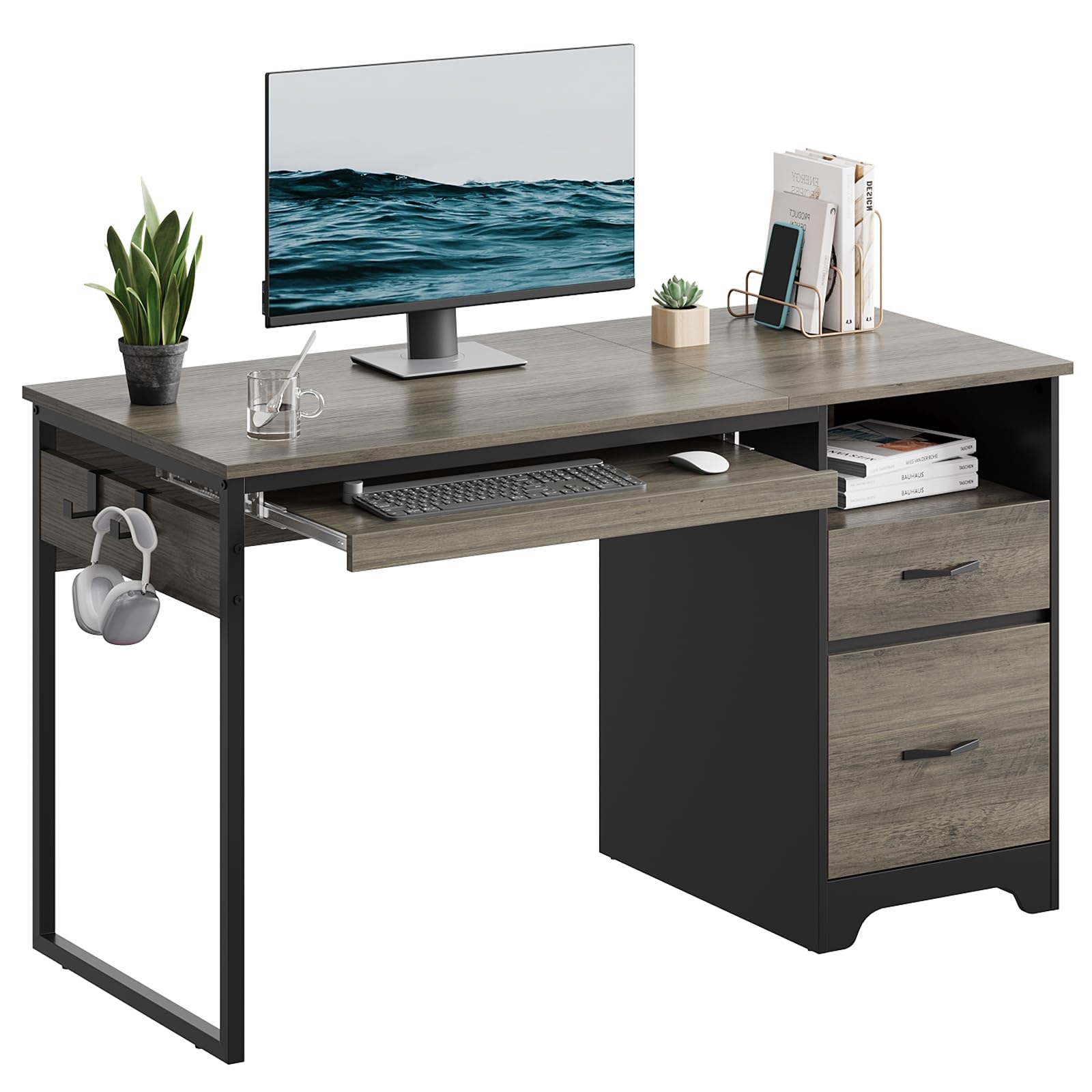 Amazon Bestier 48 Computer Desk With Drawers Office Desk With Storage Industrial Wood Writing Desk With File Drawer Keyboard Tray U0026 2 Hooks For Home Office U0026 Studio Gray Home U0026 Kitchen