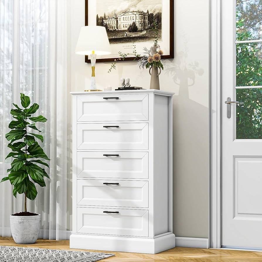 Amazon Biukpci White Dresser With 5 Drawers Vertical Storage 