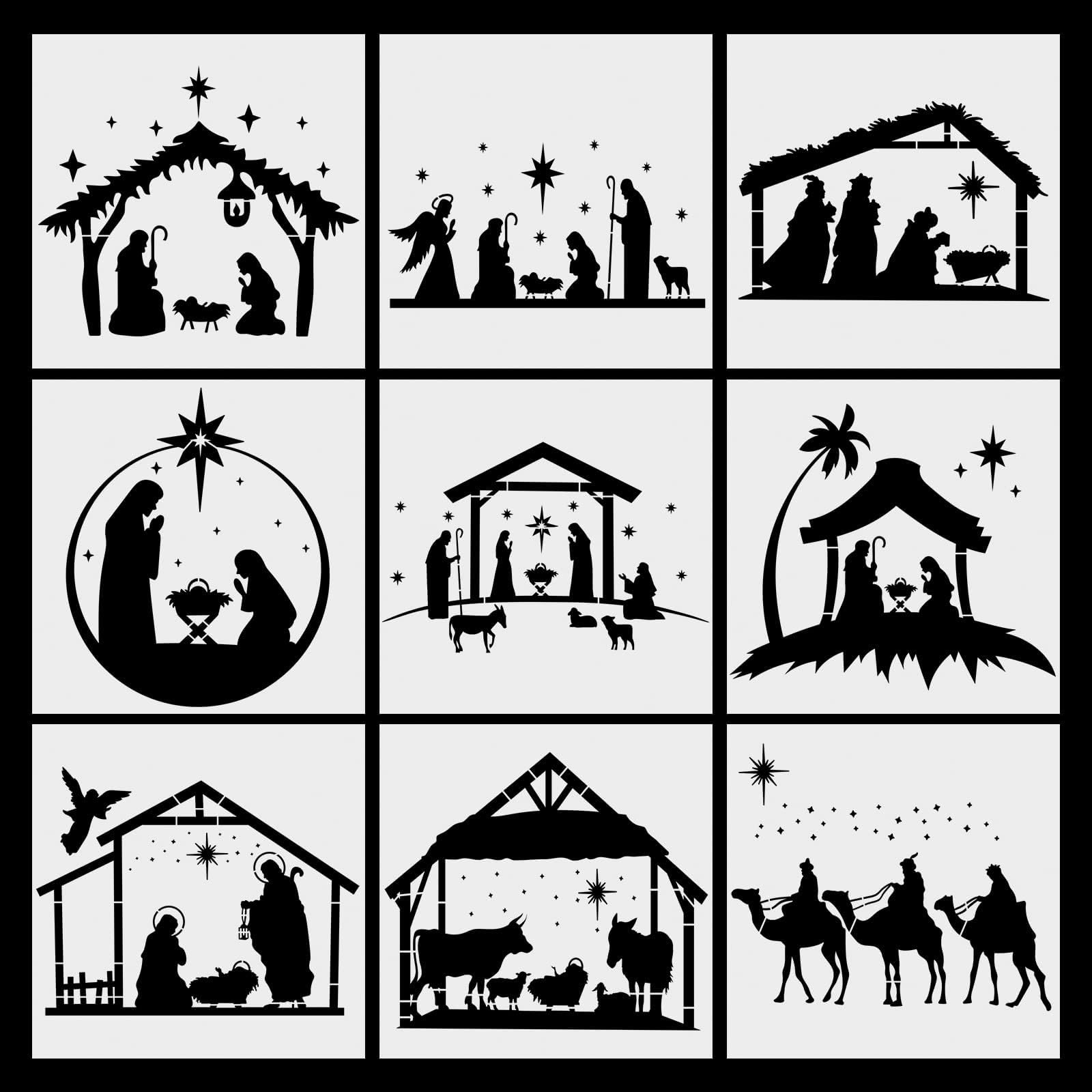 Amazon Christmas Nativity Scene Painting Stencils Reusable DIY Drawing Stencil For Painting On Wood Canvas Reusable Nativity Scene Paint 