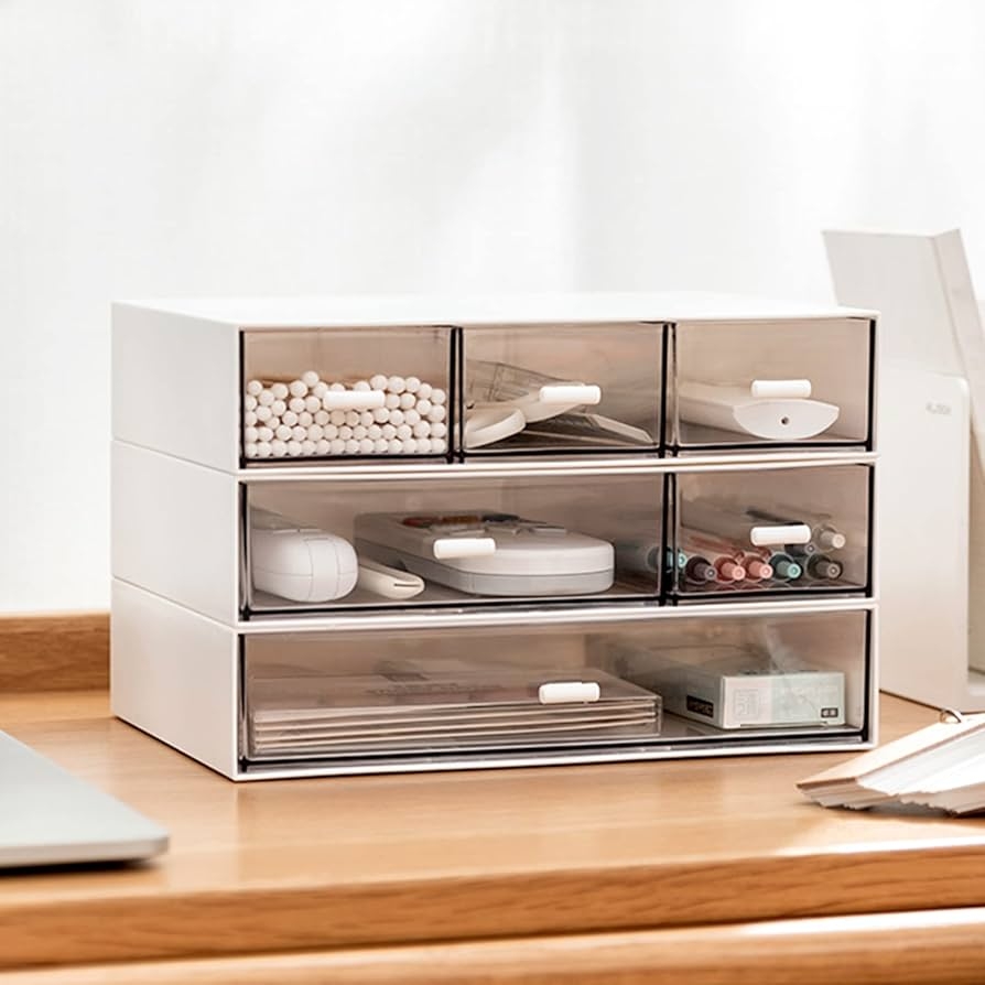 Amazon Desk Organizer 3 Tier Stackable Storage Drawers With 6 Compartments White Compact Desk Storage Drawers Great For Makeup Storage Bathroom Organization Accessories Etc White Office Products