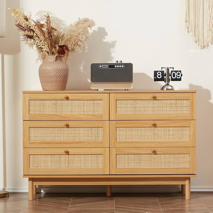 Amazon DHMAKER 6 Drawer Rattan Dresser 48