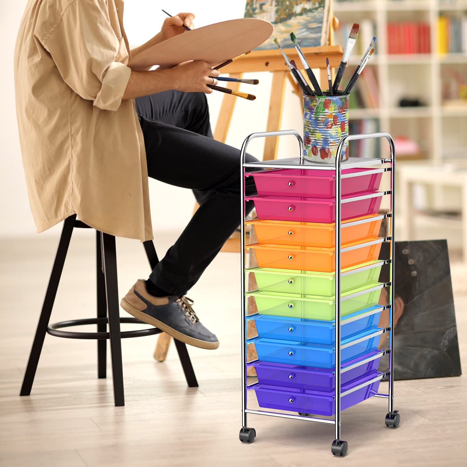 Amazon DREAMADE Rolling Cart With Storage Drawers Utility Cart With Removable Plastic Drawers Lockable Wheels Art Cart For Classroom 