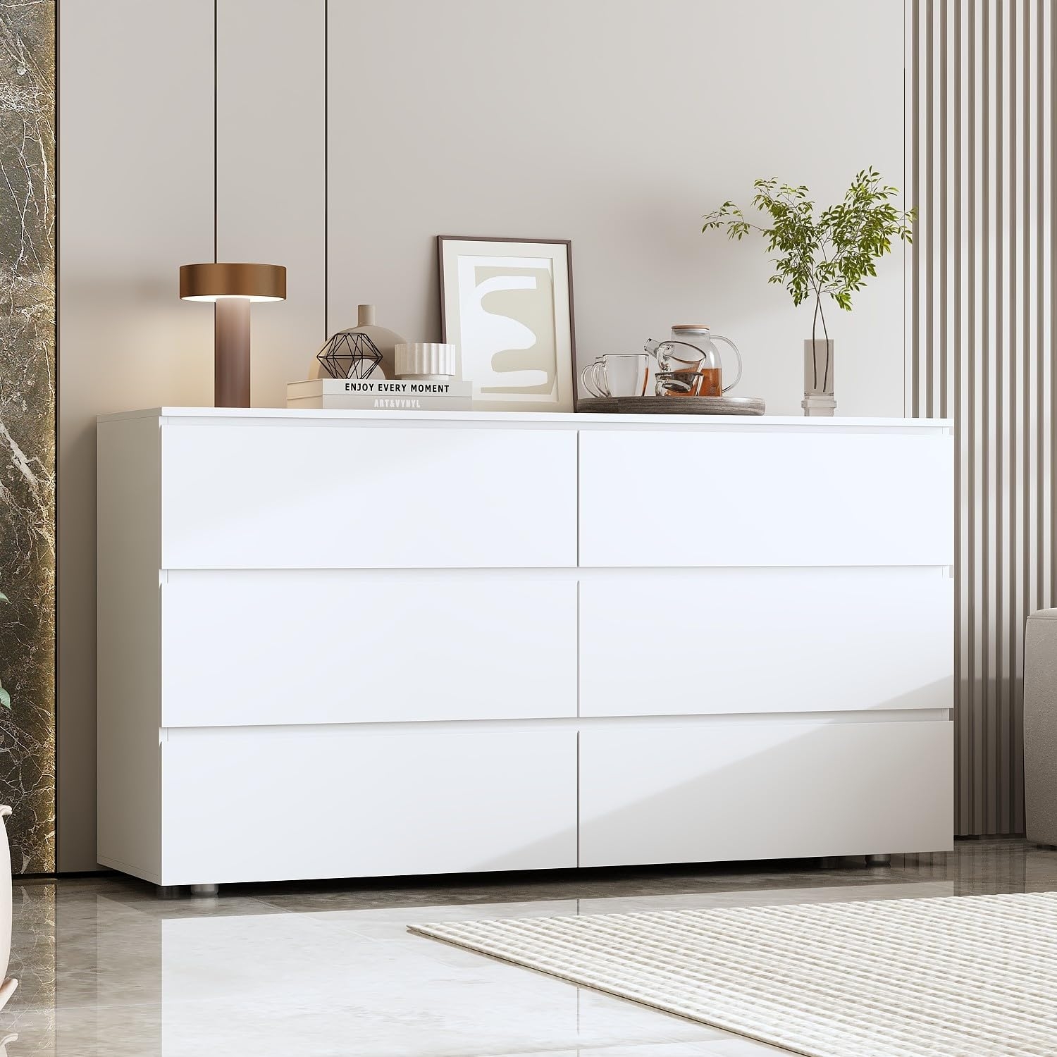 Amazon FAMAPY Chest Of Drawers Dresser No Handles 6 Drawer Dresser With Wide Storage Modern Contemporary 6 Drawer Chest For Bedroom White 59 W X 15 7 D X 32 3 H Home U0026 Kitchen