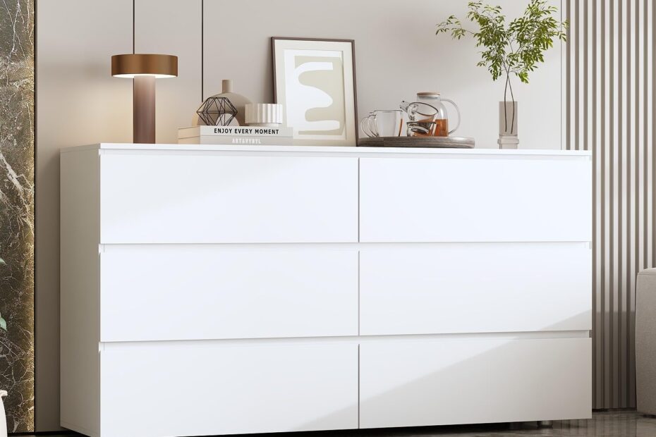 Amazon FAMAPY Chest Of Drawers Dresser No Handles 6 Drawer Dresser With Wide Storage Modern Contemporary 6 Drawer Chest For Bedroom White 59 W X 15 7 D X 32 3 H Home U0026 Kitchen