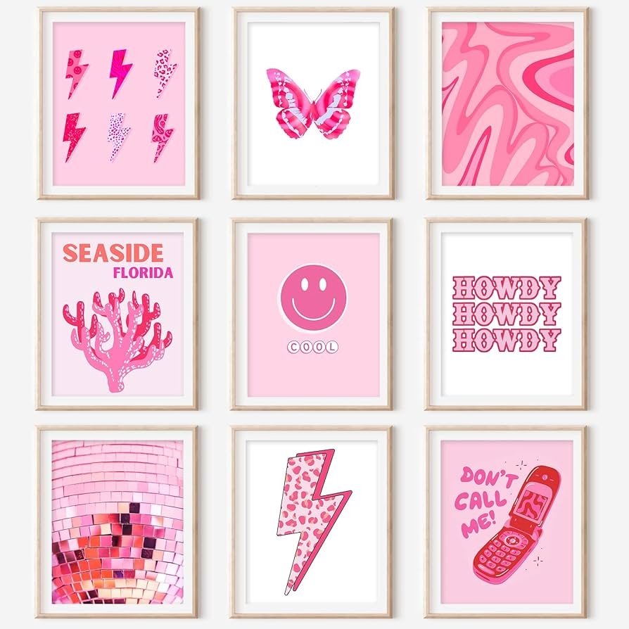 Amazon GENSTEUO 9Pcs Cute Preppy Room Decor Aesthetic Wall Art Posters Paintings Cute Pictures Prints For Bedroom Dorm Decorations Pink Wall Collage 8x10 UNFRAMED Posters U0026 Prints
