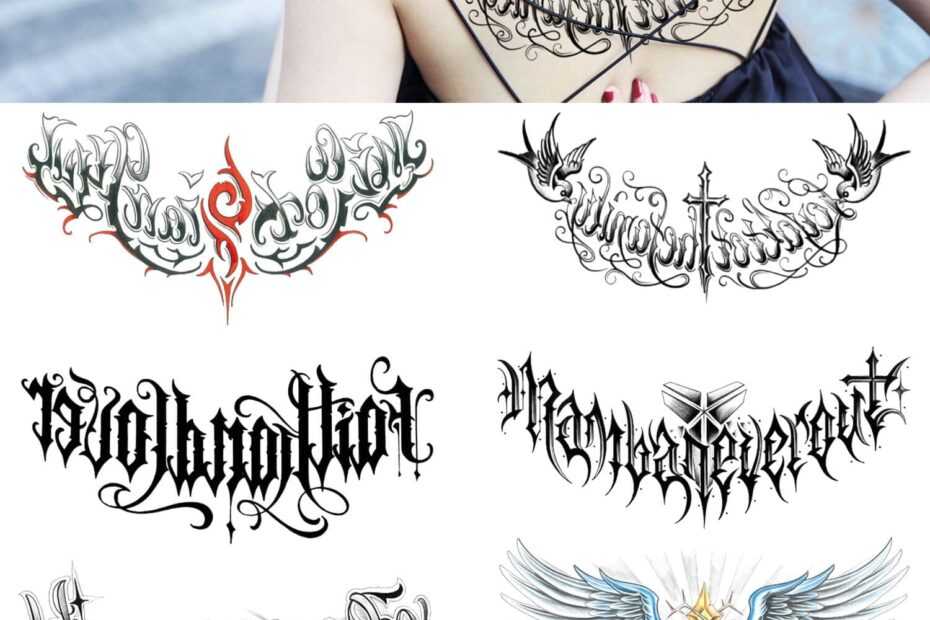 Amazon GLARYYEARS Words Temporary Tattoo For Adults 6 Pack Large Realistic Back Chest Tattoos Stickers Long lasting Wings Quotes Inspirational Words Fake Tattoos Makeup For Men Women Body Tramp Stamp Beauty U0026