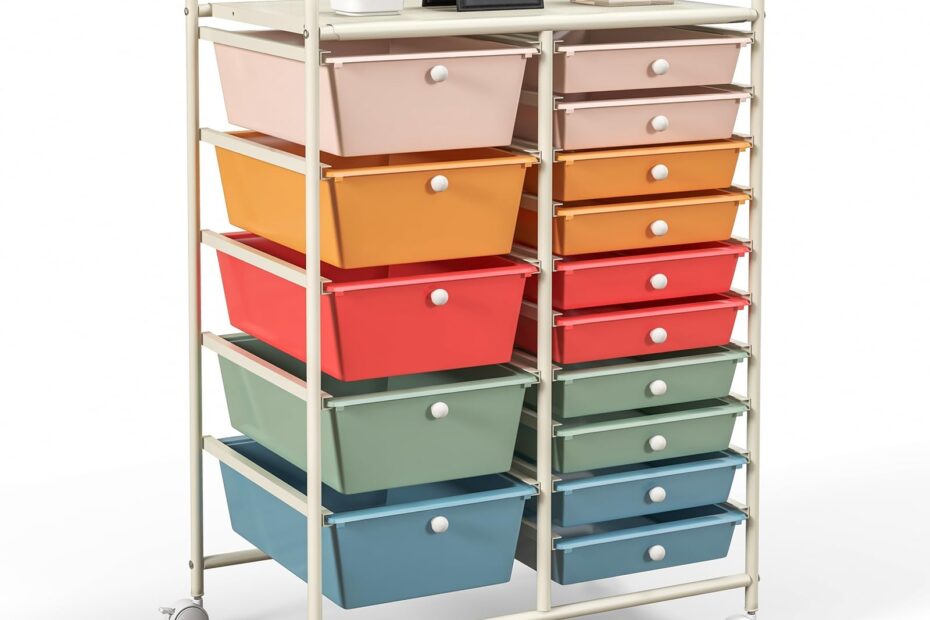 Amazon GOFLAME 15 Drawer Rolling Storage Cart Multipurpose Movable Organizer Utility Cart For Home Office School Macaron Color Office Products