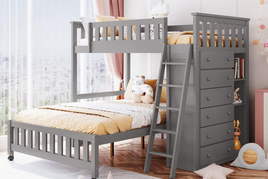 Amazon Harper U0026 Bright Designs Twin Over Full Bunk Bed With 6 Storage Drawers And 3 Shelves Wood Twin Loft Bed With Movable Lower Bed No Box