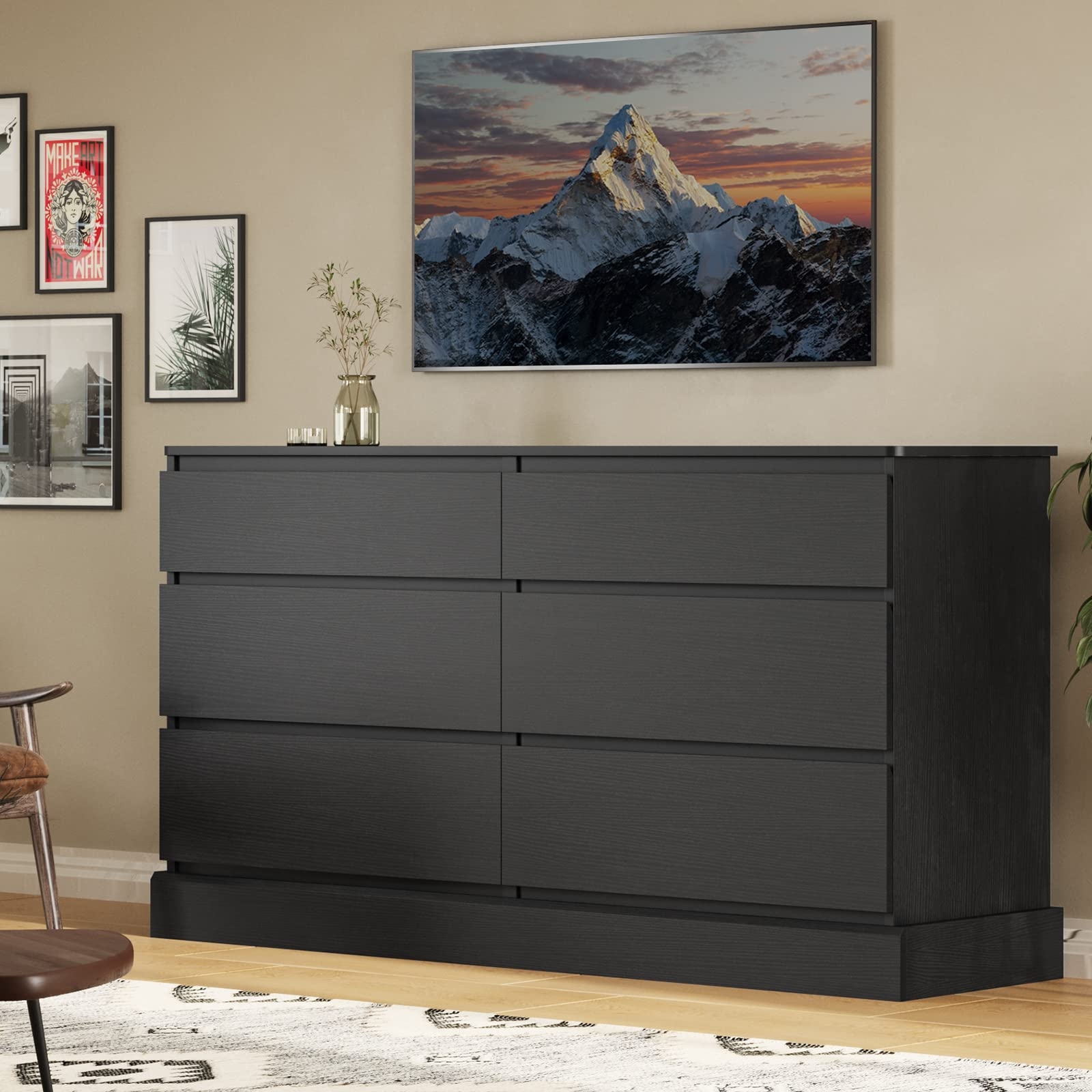 Amazon Hasuit 6 Drawer Double Dresser 51 5 W Wooden Storage 