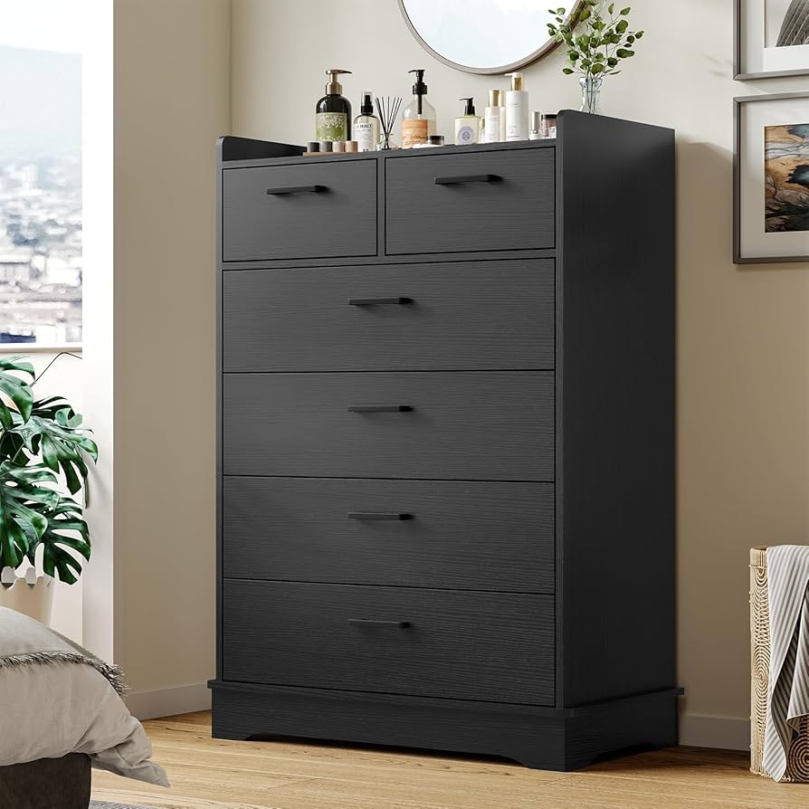 Amazon Hasuit Black 6 Drawer Dresser Wooden Storage Chest Of 