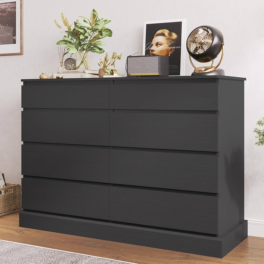 Amazon Hasuit Black Dresser For Bedroom Long Dresser With 8 Drawers 51 5 W Wooden Dresser Chest Of 8 Drawers Large Capacity Clothing Storage Cabinet Wide Dresser For Bedroom Living Room Entryway Home