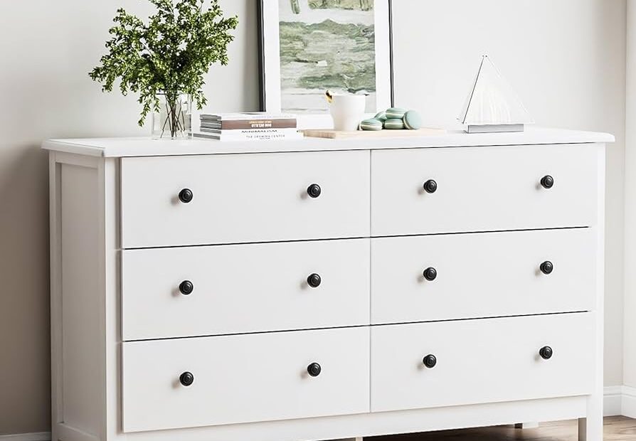 Amazon HOUROM White Dresser Modern 6 Drawer Double Dresser For Bedroom With Black Knobs Adults U0026 Kids Wide Dressers U0026 Chests Of Drawers For Hallway Entryway Home U0026 Kitchen