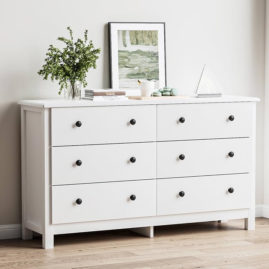Amazon HOUROM White Dresser Modern 6 Drawer Double Dresser For Bedroom With Black Knobs Adults U0026 Kids Wide Dressers U0026 Chests Of Drawers For Hallway Entryway Home U0026 Kitchen