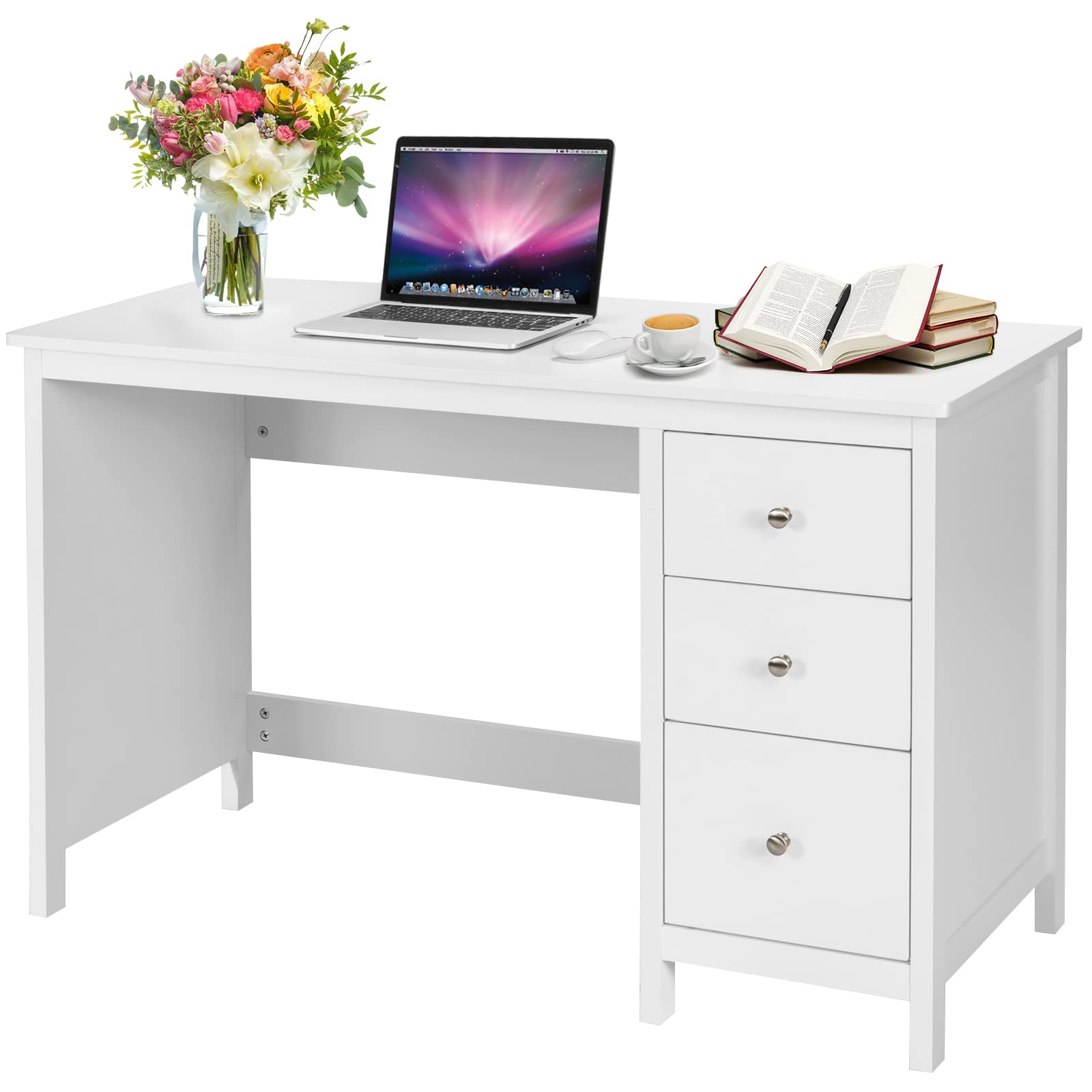 Amazon IFANNY Computer Desk With Drawers Modern Office Table With Storage Wood Work U0026 Study Table For Adults Compact Writing Desk For Small Spaces White Home U0026 Kitchen