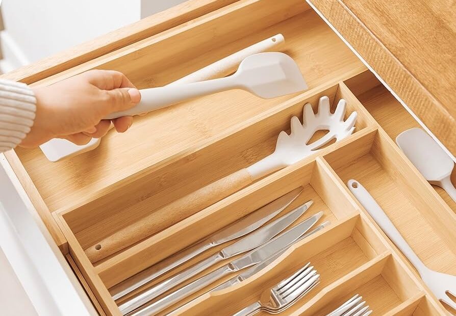 Amazon KitchenEdge Premium Silverware Flatware And Utensil Organizer For Kitchen Drawers Food Safe Contract Grade Expandable From 14 To 25 In Natural Bamboo Home U0026 Kitchen