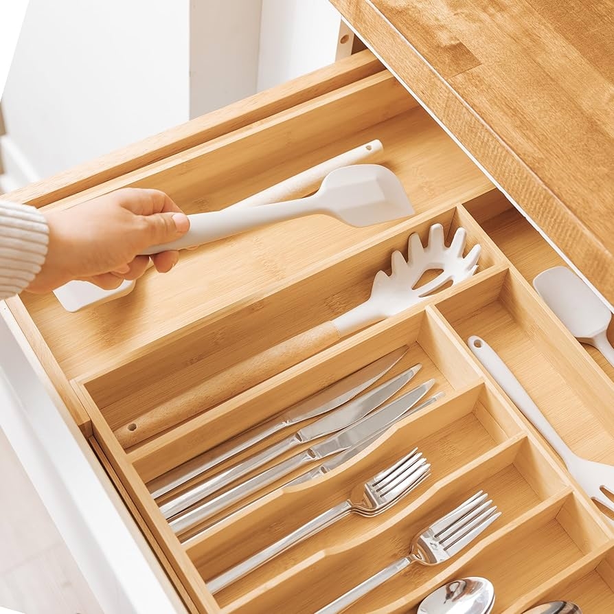 Amazon KitchenEdge Premium Silverware Flatware And Utensil Organizer For Kitchen Drawers Food Safe Contract Grade Expandable From 14 To 25 In Natural Bamboo Home U0026 Kitchen