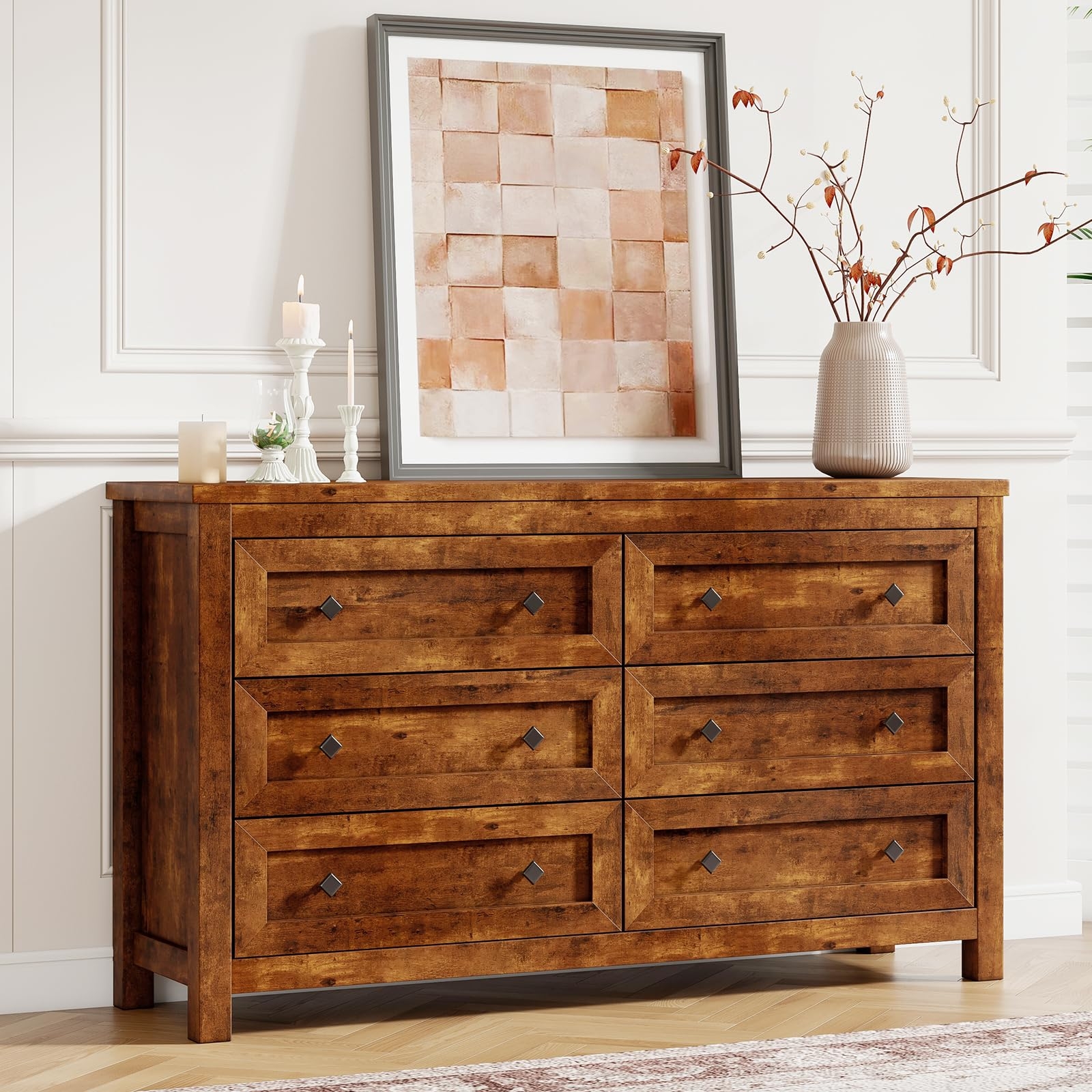 Amazon LUXOAK Farmhouse 6 Drawers Dresser Wood Rustic Chest Of Drawers For Bedroom Closet Storage Dressers Organizer 6 Drawers Chest For 