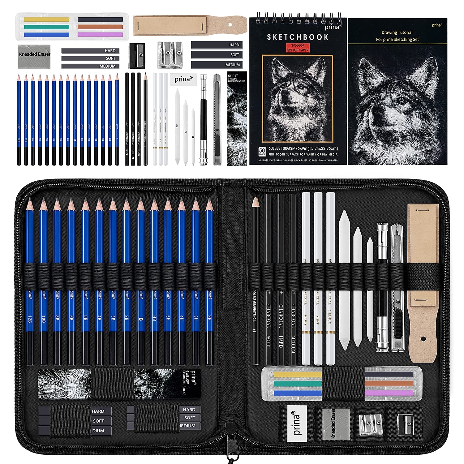 Amazon Prina 50 Pack Drawing Set Sketch Kit Sketching 