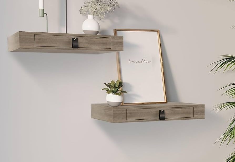 Amazon Set Of 2 Floating Shelf With Drawer Nightstand For