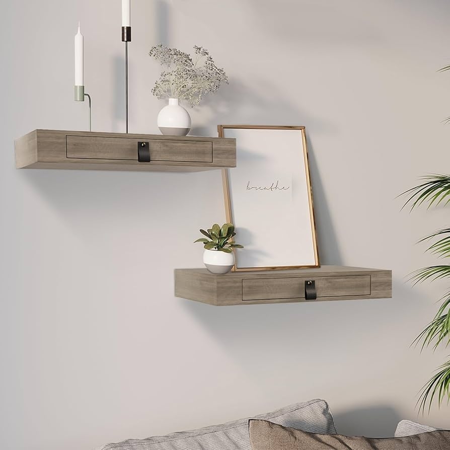 Amazon Set Of 2 Floating Shelf With Drawer Nightstand For 