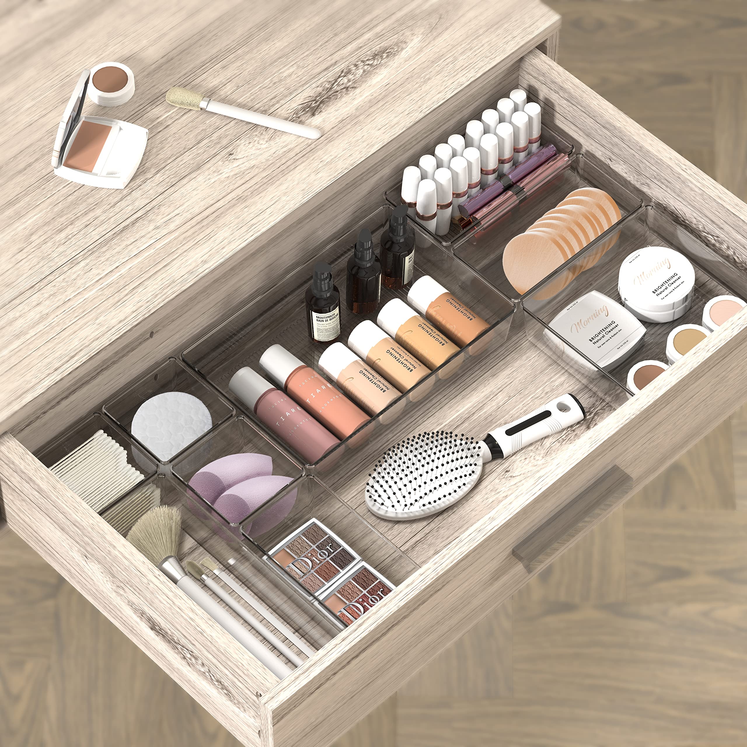 Amazon Simple Houseware 20 PCS Clear Plastic Drawer Organizers Set 5 Size For Makeup Bathroom Bedroom And Office Office Products