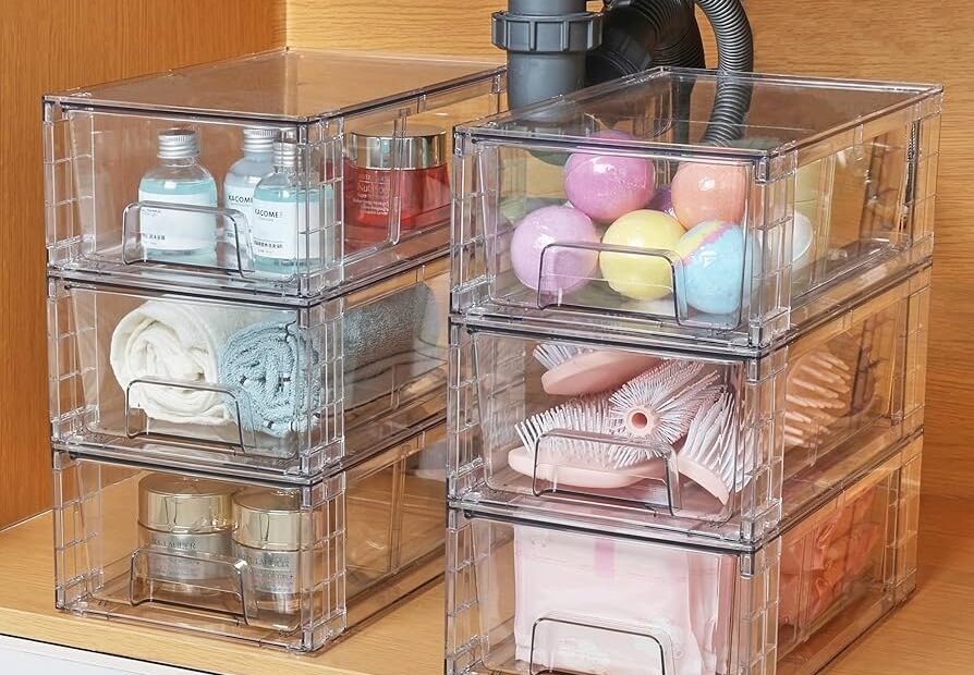 Amazon Vtopmart 4 Pack Stackable Storage Drawers Clear Acrylic Drawer Organizers With Handles Easily Assemble For Fridge Bathroom Kitchen Undersink Cabinet Pantry Organization And Storage Home U0026 Kitchen