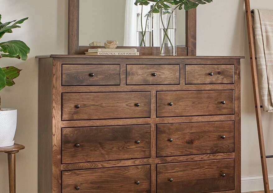 Amish Nash Solid Wood Minimalist 9 Drawer Dresser With Optional Mirror