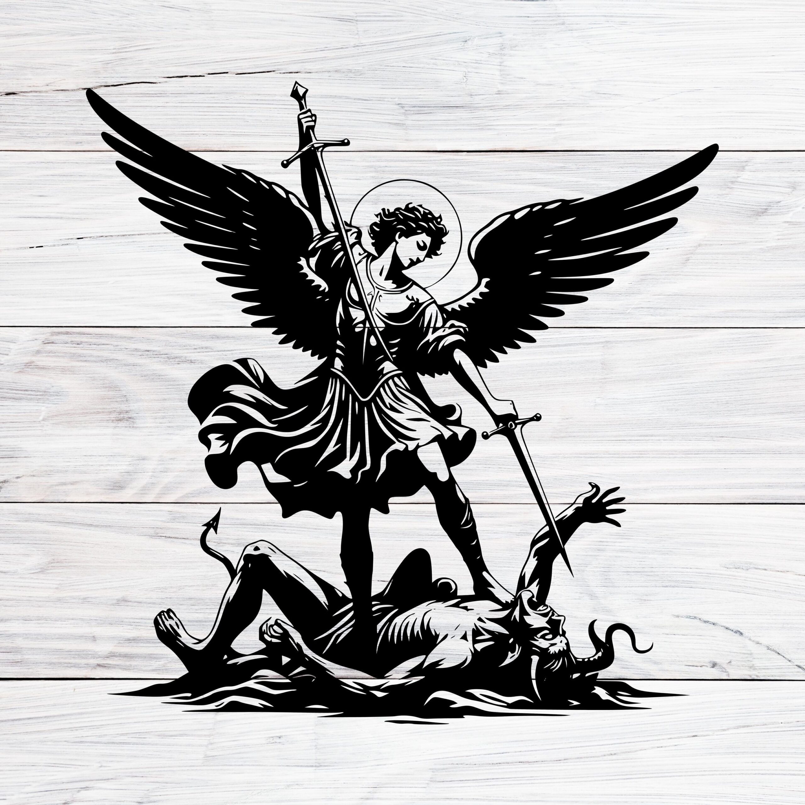 Arcangel St Michael Beat Satan Svg Archangel Michael Triumphs Over Evil Christian Protector Divine Justice Symbolism Svg Png Jpg Etsy