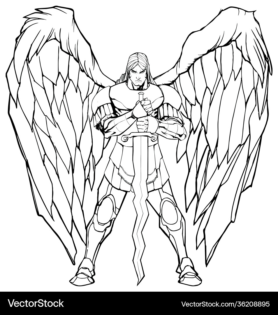 Archangel Michael Line Art Royalty Free Vector Image
