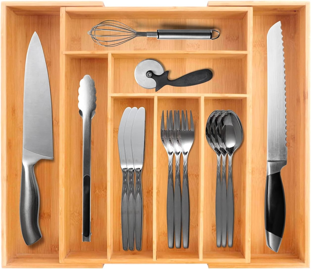 Bamboo Drawer Organizer Yang Dapat Diperluas Untuk Peralatan Dapur
