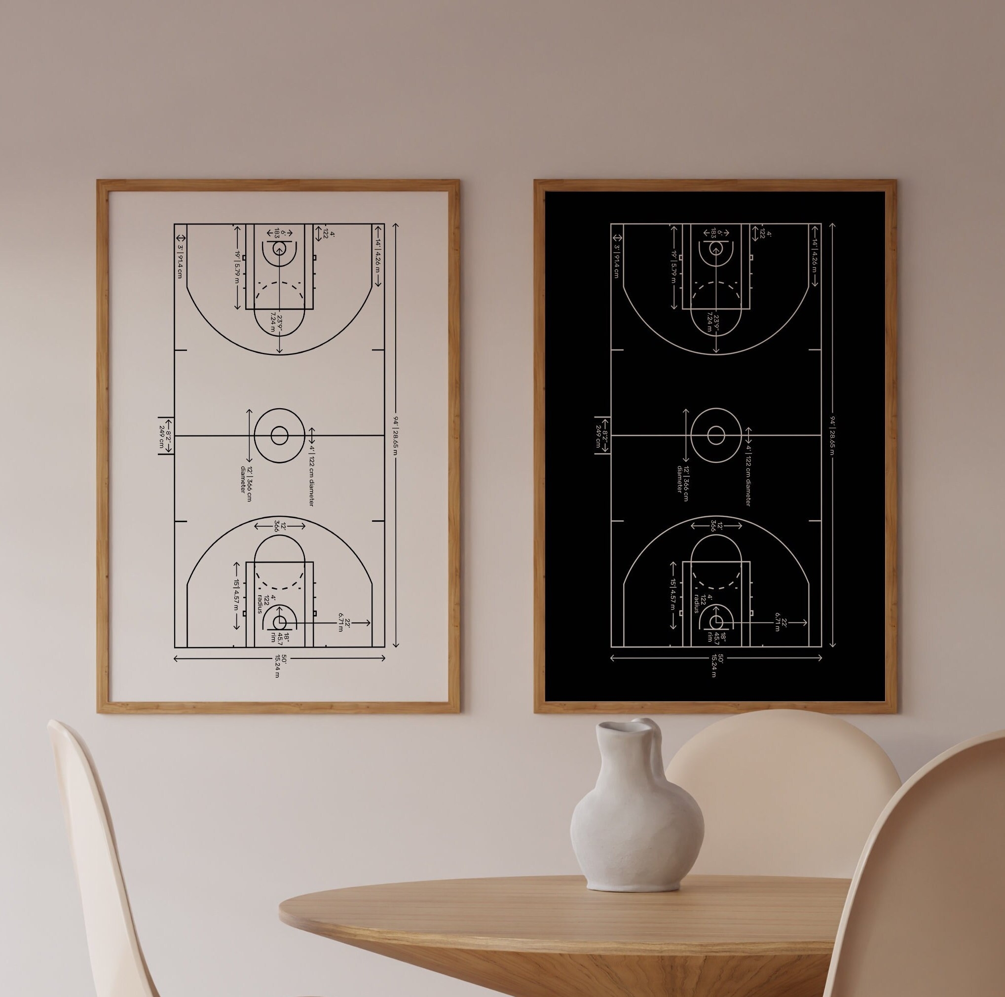 Basketball Court Diagram Basketball Wall Art Basketball Poster 
