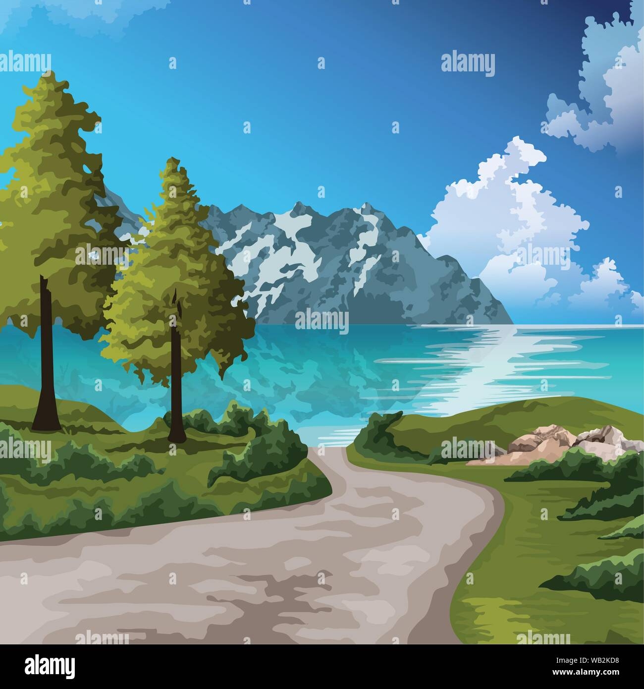 Beautiful Nature Landscape Drawing Scenery Stock Vector Image 