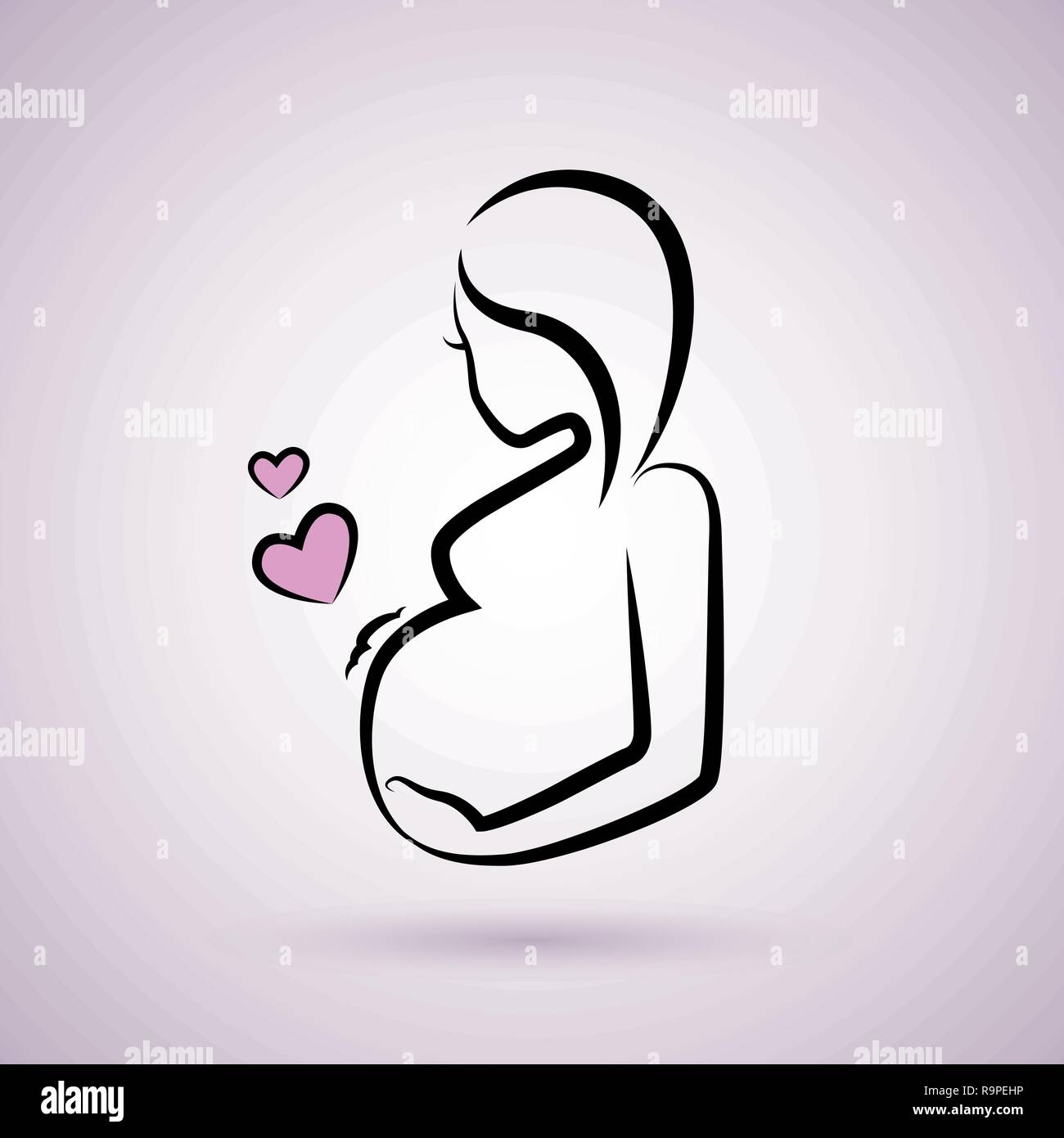 Beautiful Pregnant Woman Line Drawing Vector Illustration EPS10 