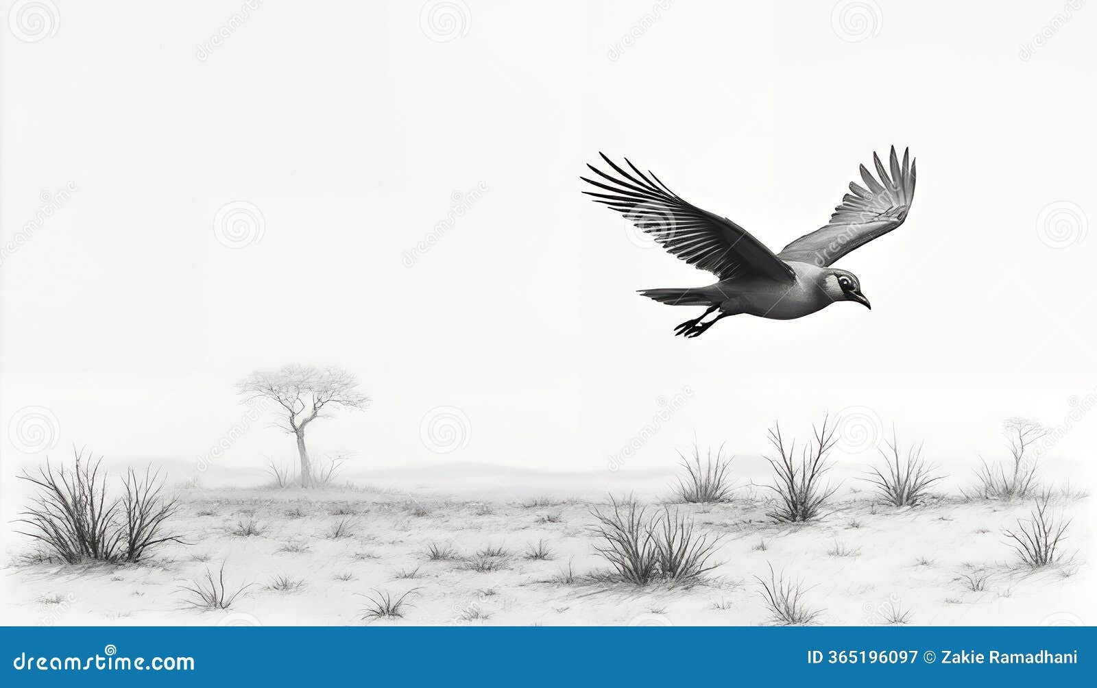 Bird Soaring Over Plains Artistic Drawing In Black And White Stock Illustration Illustration Of Grass Life 365196097