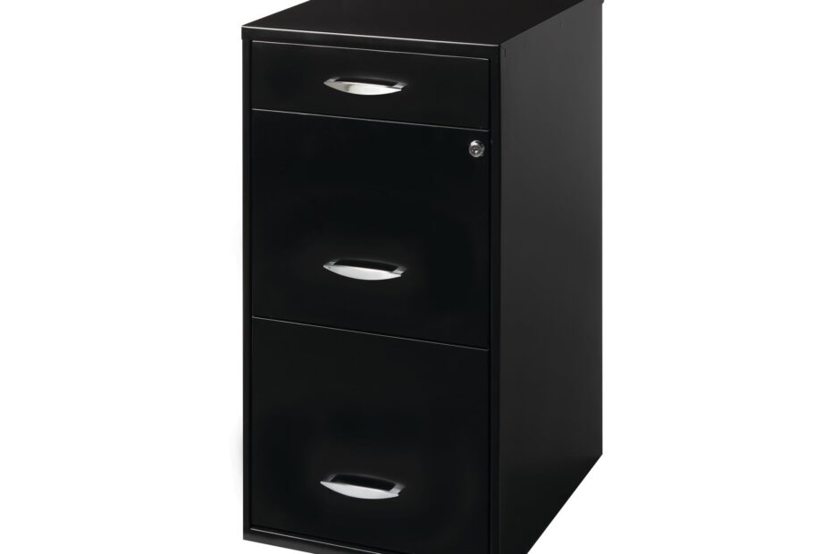 Black 3 Drawer Filing Cabinet Organizer 18 Inches Wide