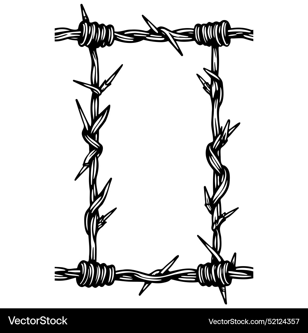 Black Barbed Wire Monochrome Outline Drawing Vector Image