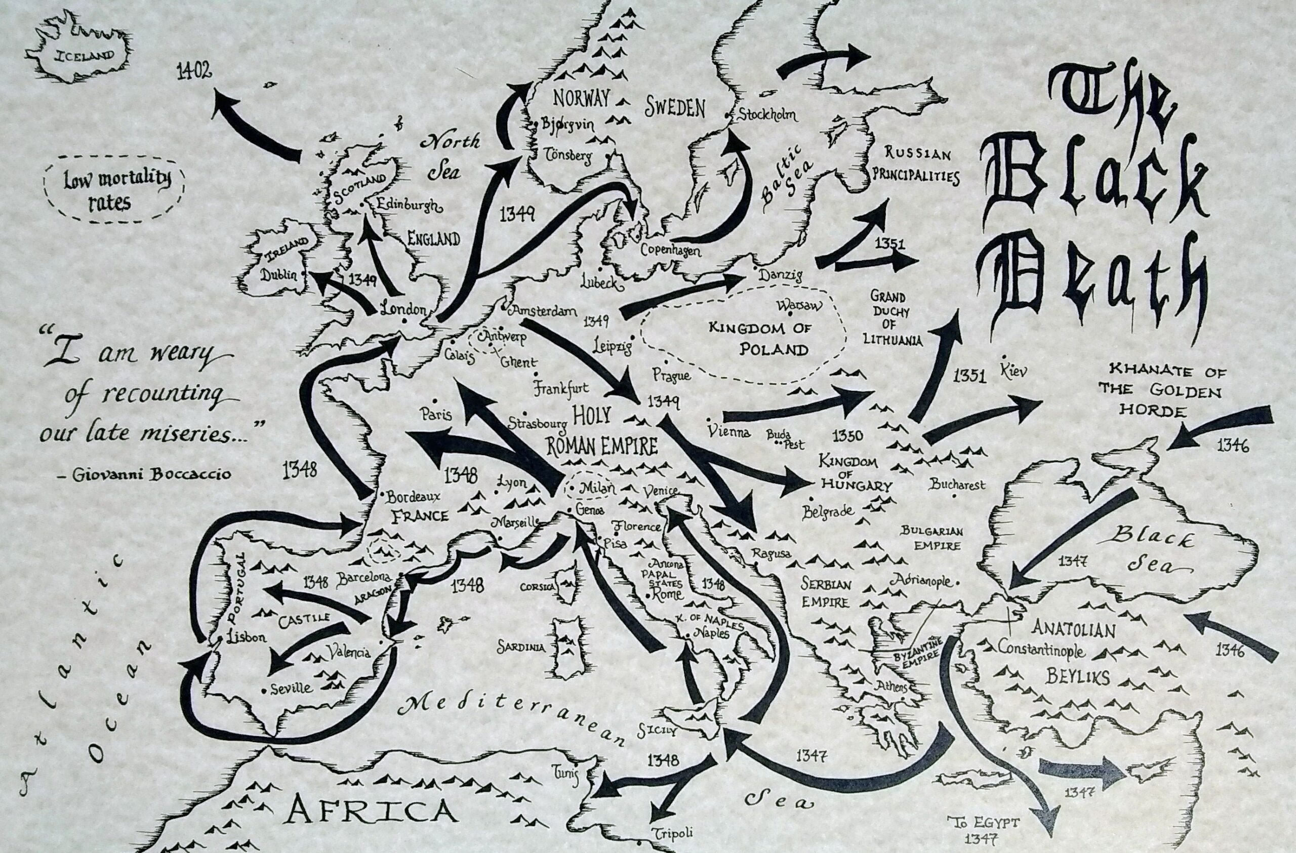 Black Death Hand Drawn Map