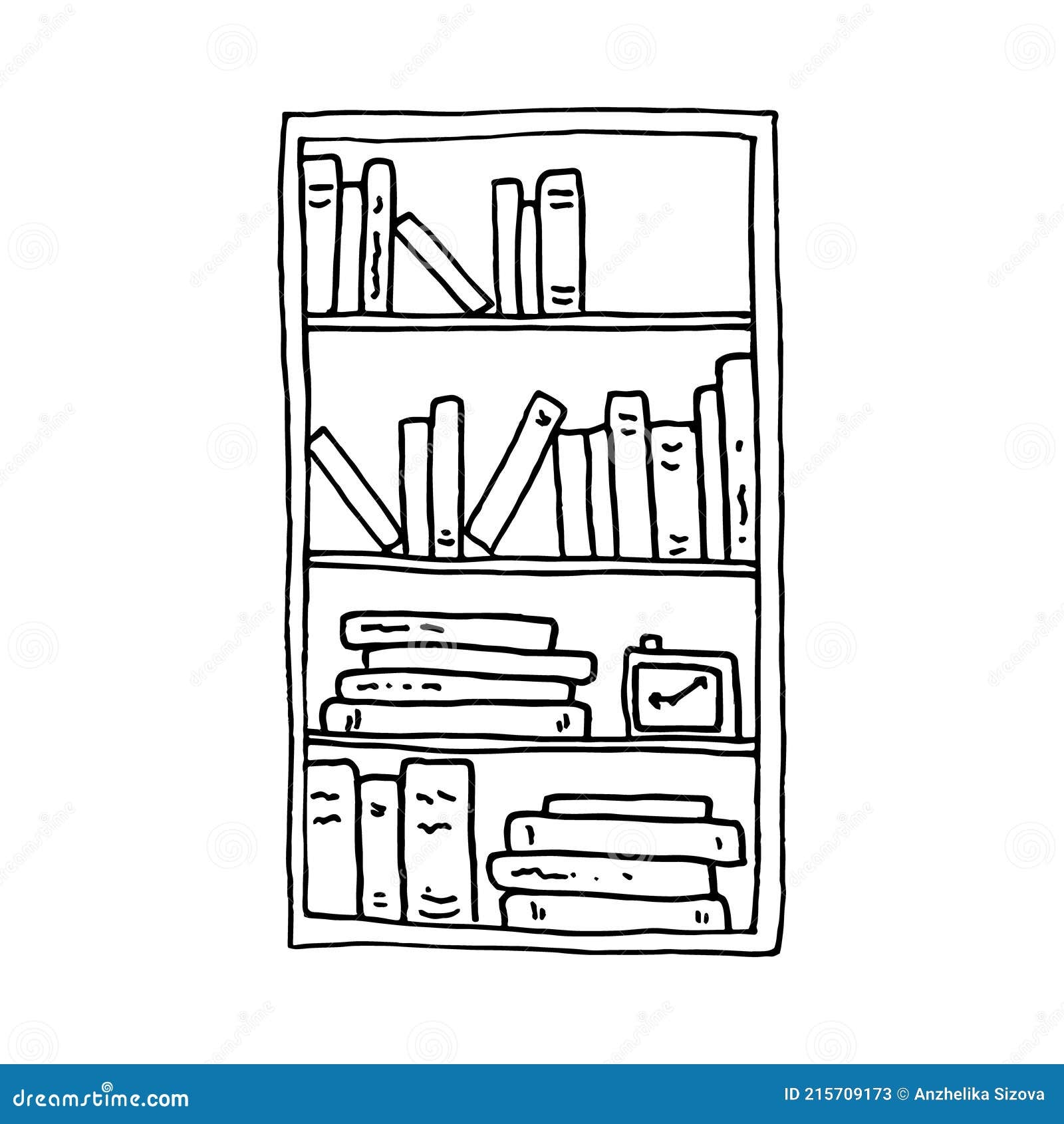 Bookshelf Various Books Doodle Sketch Illustration Stock Vector Illustration Of Ancient Closet 215709173
