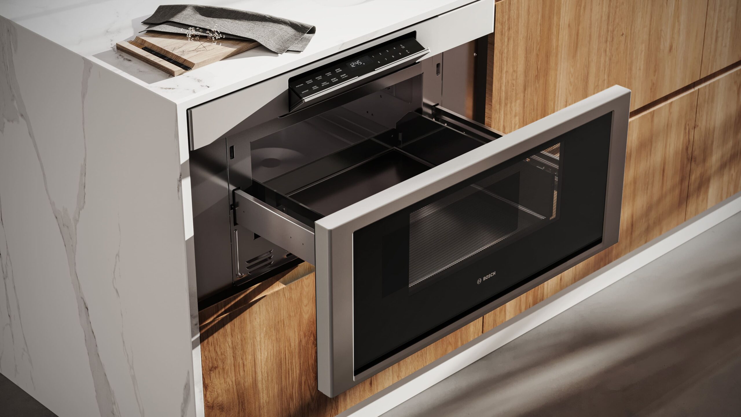 Bosch 800 Series 1 2 Cu Ft Built In Drawer Smart Microwave With Sensor Cooking Stainless Steel HMD8054UC Best Buy