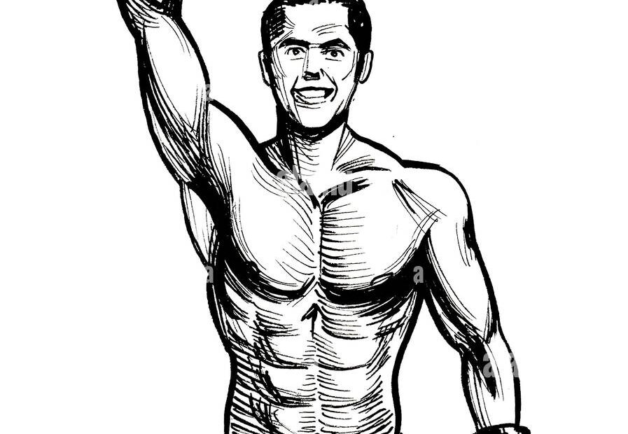 Boxing Champion With Raised Right Hand Ink Black And White Drawing Stock Photo Alamy